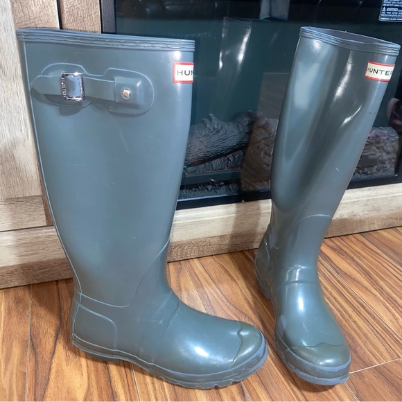 Hunter Boots Women Original Tall Gloss Graphite Gray Rain Boots Outerwear Size 7 - Picture 5 of 12